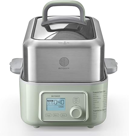 BUYDEEM G553 5-Quart Electric Food Steamer for Cooking, One Touch Vegetable Steamer, Digital Multifunctional Steamer, Quick Steam in 60s, Stainless Steel Steamer Tray, No Stew Pots Included
